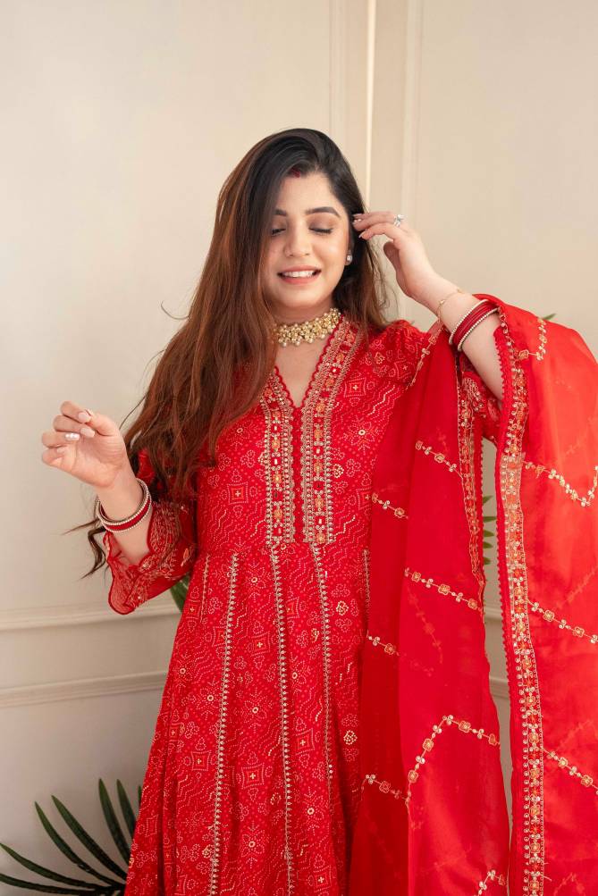 Meera Red Voluminous Heavy Anarkali Readymade Suits Catalog